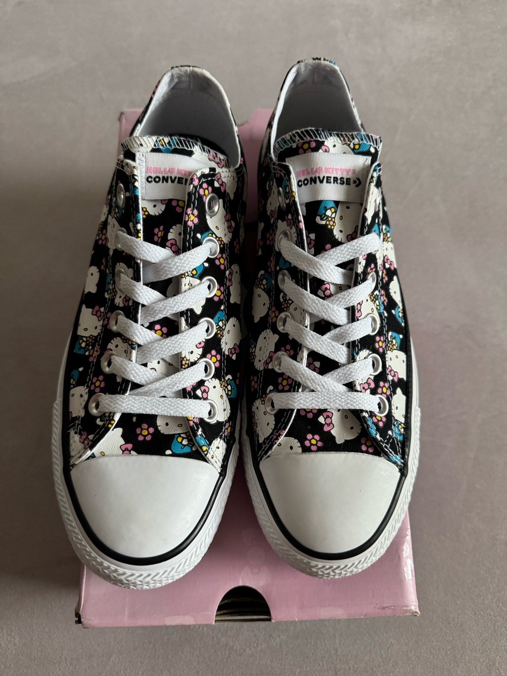 Converse Black Hello Kitty Floral Low-Top Sneakers with Pink & Blue Accents - Picture 2 of 11